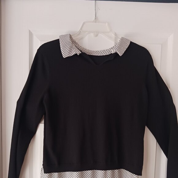 Adrianna Papell Women's Long Sleeve Combo Woven Black Sweater Top Black Size L - Picture 3 of 13